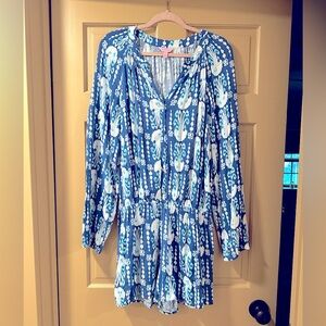Lilly Pulitzer Blue and White Long Sleeve Romper